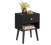 VASAGLE Table de Chevet, Table d'appoint avec tiroir de Rangement et étagère Ouverte, Pieds en Bois Massif, Table d'appoint pour Salon, Chambre à Coucher, canapé, Noir ébène LET655B56