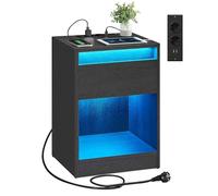 VASAGLE Kailyn Collection - Table de Nuit avec Multiprise, Table d’Appoint avec Lumières LED Réglables, Tiroir, 2 Prises, 2 Ports USB, Moderne, pour Chambre, Salon, Noir Cendré LET618T22