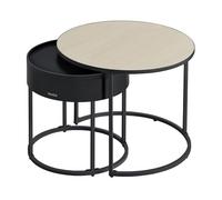 VASAGLE Tables Basses, Lot de 2, Tables d’Appoint Rondes, Style Moderne, Rangement Discret et Plateau, pour Salon, Chambre, Balcon, Beige Naturel et Noir d'encre LCT044K67