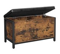 VASAGLE Tabouret, Banc avec Coffre de Rangement, Siège Rembourré, pour Entrée, Chambre, Salon, Cadre en Acier, Montage Simple, Surface en PU, Style Industriel, Marron Rustique et Noir LSC80BX