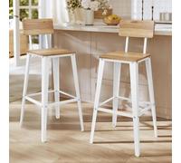 VASAGLE Tabouret Bar Industriel, Lot de 2, Chaise Bar Cuisine, avec Dossier, Cadre en Acier, Montage Facile, Style Industriel, Marron Blé et Blanc Nuage LBC078K01