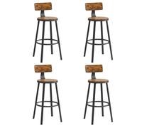 VASAGLE Tabouret Bar Industriel, Lot de 4, Chaises Bar Cuisine, avec Dossier, Siège 73,5 cm de Haut, Marron Rustique et Noir d'encre