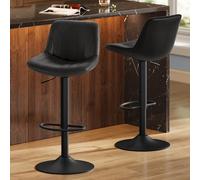 VASAGLE Tabourets de Bar, avec Dossier, Chaises de Bar Hauteur Réglable, Rotation à 360°, Repose-Pied en Métal, pour Salle à Manger, Cuisine, PU, Lot de 2, Noir d'encre LJB181BH01