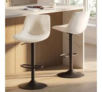 VASAGLE Tabourets de Bar, avec Dossier, Chaises de Bar Hauteur Réglable, Rotation à 360°, Repose-Pied en Métal, pour Salle à Manger, Cuisine, Velours, Lot de 2, Blanc Crème LJB161WD01