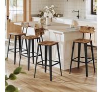 VASAGLE Tabourets de Bar, Ensemble de 4, Chaise Haute avec Dossier | Cadre en Acier, pour Îlot Central Cuisine, Style Industriel, Marron Rustique et Noir Mat, Collection DAXTON