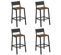 VASAGLE Tabourets de Bar, Ensemble de 4 Chaises Hautes avec Dossier | Cadre en Acier, Style Industriel, pour Cuisine et Îlot Central, Marron Rustique et Noir Mat, Collection BARNET