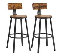 VASAGLE Tabouret Bar Industriel, Lot de 2, Chaises Bar Cuisine, avec Dossier, Cadre en Acier, Siège 73,5 cm de Haut, Montage Facile, Style Industriel, Marron Rustique et Noir d'encre LBC026B01V1