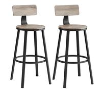VASAGLE Tabouret Bar Industriel, Lot de 4, Chaise Bar Cuisine, avec Dossier, Cadre en Acier, Siège de 73 cm de Haut, Montage Facile, Style Industriel, Grège et Noir LBC226B02