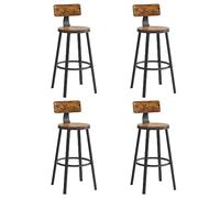 VASAGLE Tabourets de Bar Industriel, Lot de 4, avec Dossier, Cadre en Acier | Chaises Hautes pour Cuisine et Îlot Central, Cadre en Acier, Design Rétro, Marron Rustique et Noir d'Encre