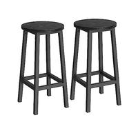 VASAGLE Tabourets de Bar, Lot de 2, Chaises, Siège Haut, Cadre Métallique, Montage Facile, Hauteur 65 cm, Repose-pieds, pour Cuisine, Salon, Salle à Manger, Noir Boisé et Noir LBC032B56
