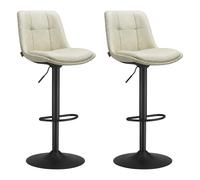VASAGLE Tabourets de Bar, Lot de 2, Chaise de Cuisine, Siège Pivotant à Hauteur Réglable, Matelassé, en PU, avec Dossier et Repose-Pieds, Salle à Manger, Comptoir, Acier, Blanc crème LJB095W101