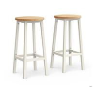 VASAGLE Tabourets de Bar, Lot de 2, Chaises, Siège Haut, Cadre Métallique, Hauteur 65 cm, Repose-pieds, Beige Chêne et Blanc