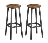 VASAGLE Tabourets de Bar, Lot de 2, Chaises, Siège Haut, Cadre Métallique, Montage Facile, Hauteur 74 cm, Repose-Pieds, pour Cuisine, Salon, Salle à Manger, Marron Rustique et Noir LBC132K01