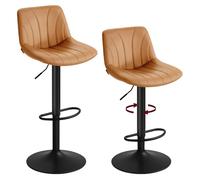 VASAGLE Tabourets de Bar, Lot de 2, Cuir PU, Hauteur Réglable | Chaises de Bar, Rotation à 360°, Repose-Pied en Métal, pour Salle à Manger, Marron Caramel, Collection TYRA LJB181KN01