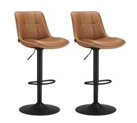 VASAGLE Tabourets de Bar, Lot de 4, Chaise de Cuisine, Siège Pivotant à Hauteur Réglable, Matelassé, en PU, avec Dossier et Repose-Pieds, Salle à Manger, Comptoir, Acier, Marron Caramel LJB295K01