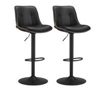 VASAGLE Tabourets de Bar, Lot de 4, Chaise de Cuisine, Siège Pivotant à Hauteur Réglable, Matelassé, en PU, avec Dossier et Repose-Pieds, Salle à Manger, Comptoir, Acier, Noir d'encre LJB295B01