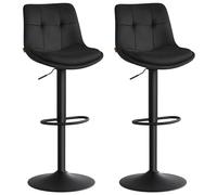 VASAGLE Tabourets de Bar, Lot de 4, Chaises de Cuisine, en Velours, Siège Pivotant à Hauteur Réglable, avec Dossier et Repose-Pieds, Salle à Manger, Comptoir, Acier, Noir d'encre LJB198BH01-2J