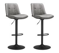 VASAGLE Tabourets de Bar, Lot de 4, Chaise de Cuisine, Siège Pivotant à Hauteur Réglable, Matelassé, en PU, avec Dossier et Repose-Pieds, Salle à Manger, Comptoir, Acier, Gris Tourterelle LJB295G01