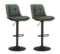 VASAGLE Tabourets de Bar, Lot de 4, Chaise de Cuisine, Siège Pivotant à Hauteur Réglable, Matelassé, en PU, avec Dossier et Repose-Pieds, Salle à Manger, Comptoir, Acier, Vert Forêt LJB295C01
