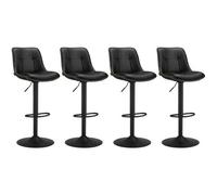 VASAGLE Tabourets de Bar, Lot de 4, Siège Pivotant à Hauteur Réglable, Matelassé, en PU, avec Dossier, Comptoir, Acier, Noir d'encre