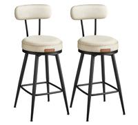 VASAGLE Tabourets de Bar Pivotant à 360°, Lot de 2, Rembourré, Dossier | PU avec Coutures, Style Transitionnel, 54 x 54 x 90,3 cm, Blanc crème et Noir mat, Collection EKHO LBC089W01