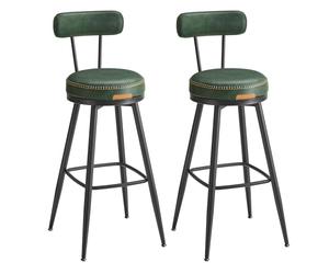 VASAGLE Tabourets de Bar Pivotant à 360°, Lot de 4, Rembourré, Dossier | PU avec Coutures, Style Transitionnel, 56 x 56 x 101,3 cm, Vert forêt et Noir d'encre, Collection EKHO