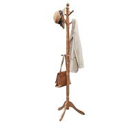 VASAGLE URCR03WN Porte-manteau sur pied en bois avec 10 crochets pour vêtements, chapeaux, sacs à main, parapluie, hévéa massif, noyer foncé