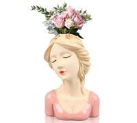 Vase à Fleurs en Céramique, Vase à Visage De Fille, Vase à Fleurs Abstrait en Céramique, Pots De Visage, Vase à Tête De Buste pour la Décoration de la Maison(Rose)
