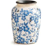 Vase à fleurs en porcelaine, blanc et bleu, style champêtre, vase de table