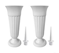 Vase à fleurs en résine avec piquet pour cimetière Blanc 31 cm | Résine résistante aux intempéries, 31 cm de hauteur, pic amovible, s'adapte aux fleurs fraîches ou artificielles