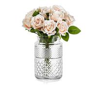 Vase À Fleurs En Verre Cristal Vintage, Glasseam 1Pc 20Cm De Haut Cylindre Grand Col Large Grands Vases Transparents Pour Mariage Table À Manger Pièce Maîtresse Décoration Salon Ornements Pour Bouquet