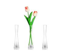 Vase À Fleurs Fin en Verre Fait À La Main : Glasseam 3 Pcs 20cm Moderne Simple Tige Étroit Clair Vases Salon Table Centre De Table Mince Cylindre Décoration D'Intérieur pour Ornements De Mariage