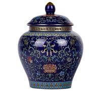 Vase à gingembre émaillé fait à la main, couleurs vives, porcelaine céramique bleue et blanche, verre décoratif avec couvercle pour la décoration et le stockage de la maison (bleu général)