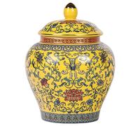Vase à gingembre émaillé fait à la main, couleurs vives, porcelaine céramique bleue et blanche, verre décoratif avec couvercle pour la décoration et le stockage de la maison (jaune général)