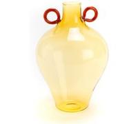 Vase Amphore ambre anse rouge - - Jaune - Verre