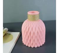 Vase Artisanal Plastique Design Élégant et Simple | Imitation rotin réaliste, design pur, pour idéal pour fleurs artificielles naturelles, style artisanat(Pink)