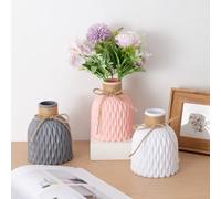 Vase Artisanal Plastique Design Élégant et Simple | Imitation rotin réaliste, design pur, pour idéal pour fleurs artificielles naturelles, style artisanat(White)
