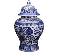 Vase bleu et blanc, ensemble de vases chinois vintage en céramique orientale classique fait à la main pour la maison, le bureau, la décoration de table (style classique) - A : hauteur 37 cm