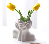 Vase Céramique à Fleurs Blanc, Tête Fait à La Main, Décoration de La Maison et Table, Moderne Minimaliste Déco Blanc Végétarien Pot de Fleur Pour Maison, Mariage (Style A)