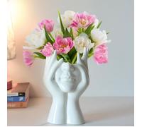Vase céramique blanc forme visage H18xL9 cm, idéal pampa, bouquet frais, déco intérieure