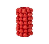 Vase cylindrique en Céramique design fraises en relief 26.5cm Rouge