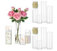 Vase Cylindrique en Verre pour Centre de Table: Hewory 12 Vase Transparent Vase en Verre avec Pearl String pour Decoration Mariage - Photophore Verre Photophore Bougie pour Décoration de Table Home