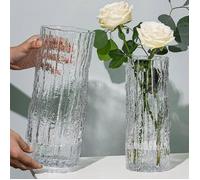 Vase cylindrique en verre transparent fait main, 30 cm de haut, pour composition florale (30 x 10 cm)