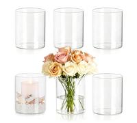 Vase Cylindrique en Verre Transparent, Lot de 6 Pots de Fleurs en Verre, 8 x 6,5 cm Vase Transparent, Décoration de Table, Vase en Verre, pour Fleurs, Décoration de Salon pour Mariage