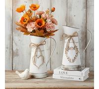 Vase cylindrique rustique en métal, motif cœur et design primitif - Pot à lait vintage vieilli, idéal pour un mariage, un centre de table de Noël, une fête ou une décoration champêtre - Vase en métal 
