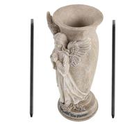 Vase de Cimetière Ange Beige en Résine avec Pointes Métalliques | Drainage Intégré, Tige au Sol et Embout Fer, pour Stèles et Pelouses Funéraires