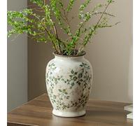 Vase de fleurs en céramique | Vase rustique vert pour décoration d'intérieur, poterie florale vintage toscane, vase décoratif pour salon et cuisine, cheminée et bibliothèque, centres de table, entrée