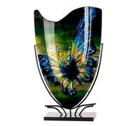 Vase de Sol en Verre - Motif Papillon - Bleu Vert - Hauteur : 57 cm - Largeur : 35 cm - Peint à la Main - Non étanche