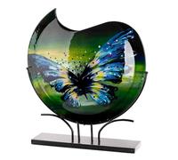 Vase de Sol en Verre - Motif Papillon - Rond - Brillant - Bleu Vert - Hauteur 48 cm x Largeur 50 cm - Peint à la Main et Non étanche