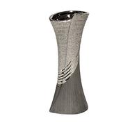 Vase de table moderne Gilde en céramique, vase gris argent avec relief, 8 x 10 x 19 cm.